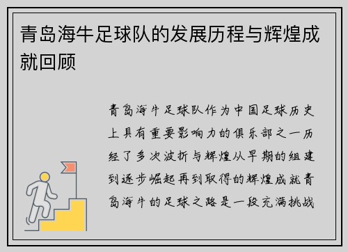 青岛海牛足球队的发展历程与辉煌成就回顾