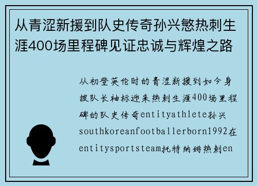 从青涩新援到队史传奇孙兴慜热刺生涯400场里程碑见证忠诚与辉煌之路 ⚽🔥